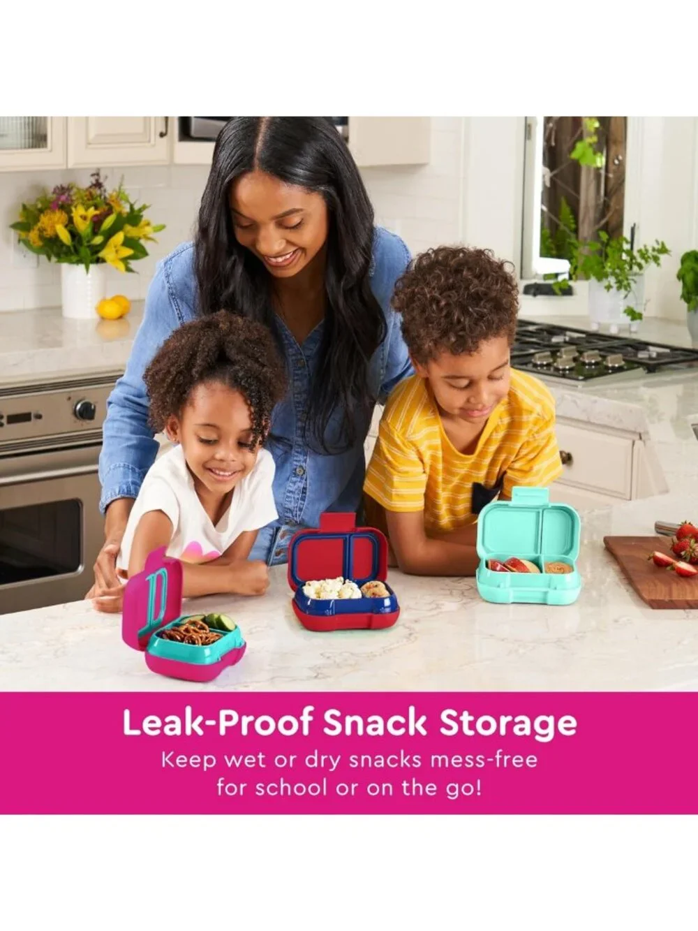 Leak-Proof Kids Snack Container | 2 Compartment Bento Box for Lunch & Snacks